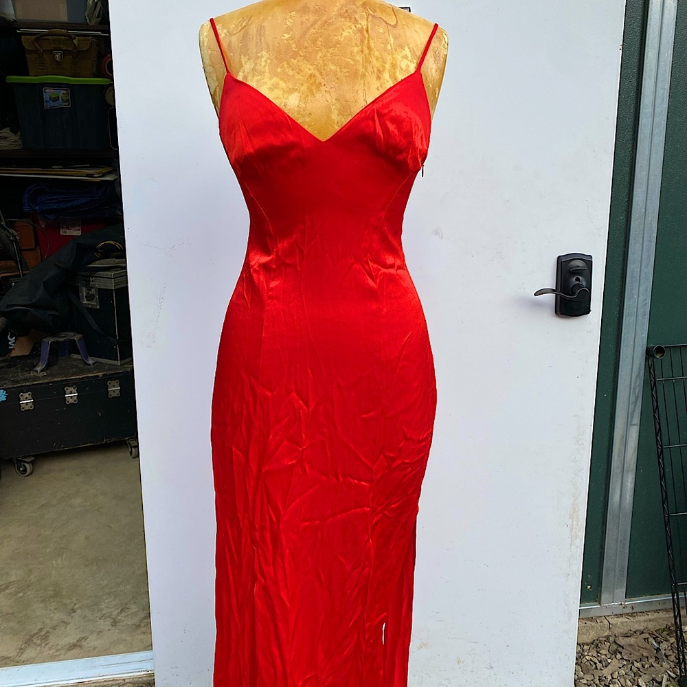abs allen schwartz slit red dress size 4
